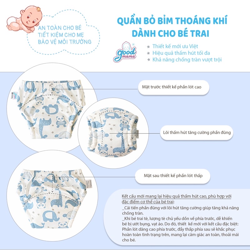 Quần bỏ bỉm Goodmama 6 Lớp cao cấp 𝗚𝗼𝗼𝗱𝗺𝗮𝗺𝗮 dành cho bé trai và bé gái từ 4-17Kg