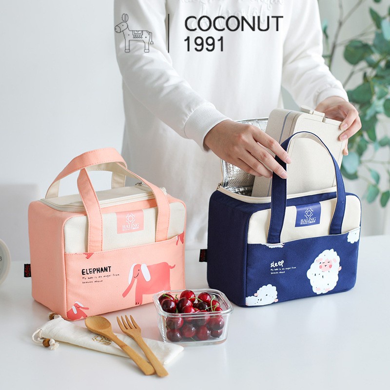 Túi đựng hộp cơm, thức ăn giữ nhiệt cao cấp vải Canvas, bên trong lót nhôm cách nhiệt, dung tích lớn