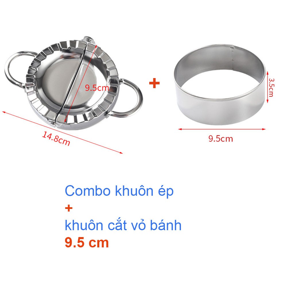 combo khuôn kẹp và khuôn cắt vỏ bánh (inox 304) để làm bánh bột nhân thịt như há cảo, bánh bao, bánh gối