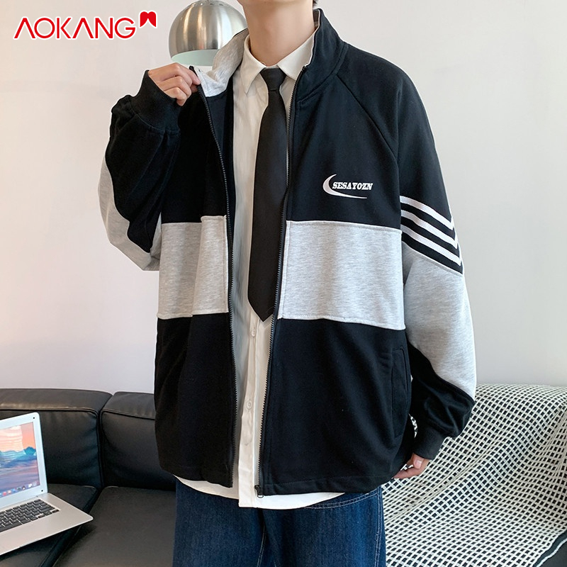 Áo khoác AOKANG cổ đứng dáng rộng có khóa kéo phong cách thể thao hong kong thời trang xuân thu cho nam