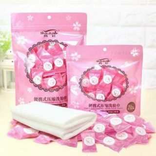 GÓI 30 VIÊN KHĂN GIẤY NÉN HÌNH VIÊN  KẸO HỒNG