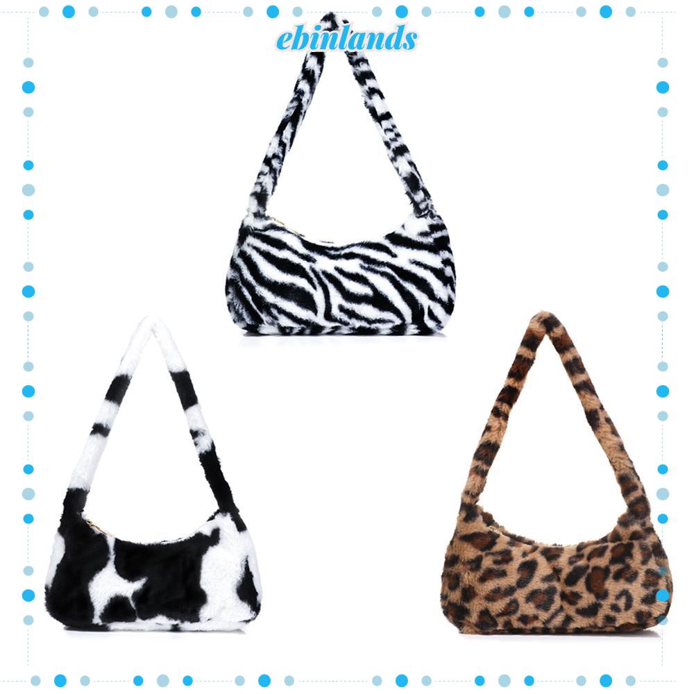 Túi Xách Lông Giả Mềm Mại Đeo Chéo Vai Họa Tiết Da Báo Dễ Thương Cho Nữ