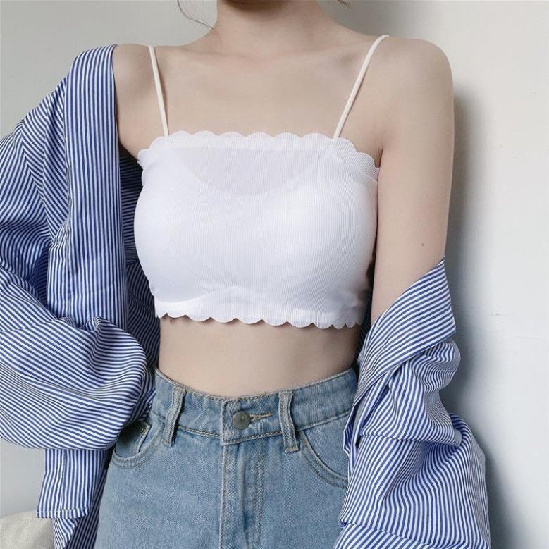 Áo Bra Đúc Su Tăm Viền Sóng 2 Dây Mềm Mát Có Mút Ngực Hot Trend 235