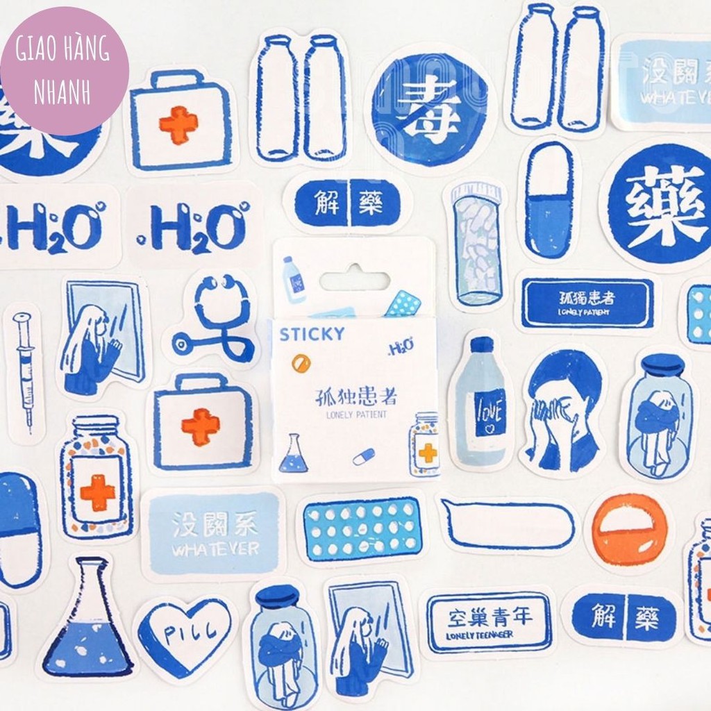 Hộp 46 miếng dán sticker thiết kế độc đáo dễ thương dùng trang trí tiện lợi Box Sticker ST100