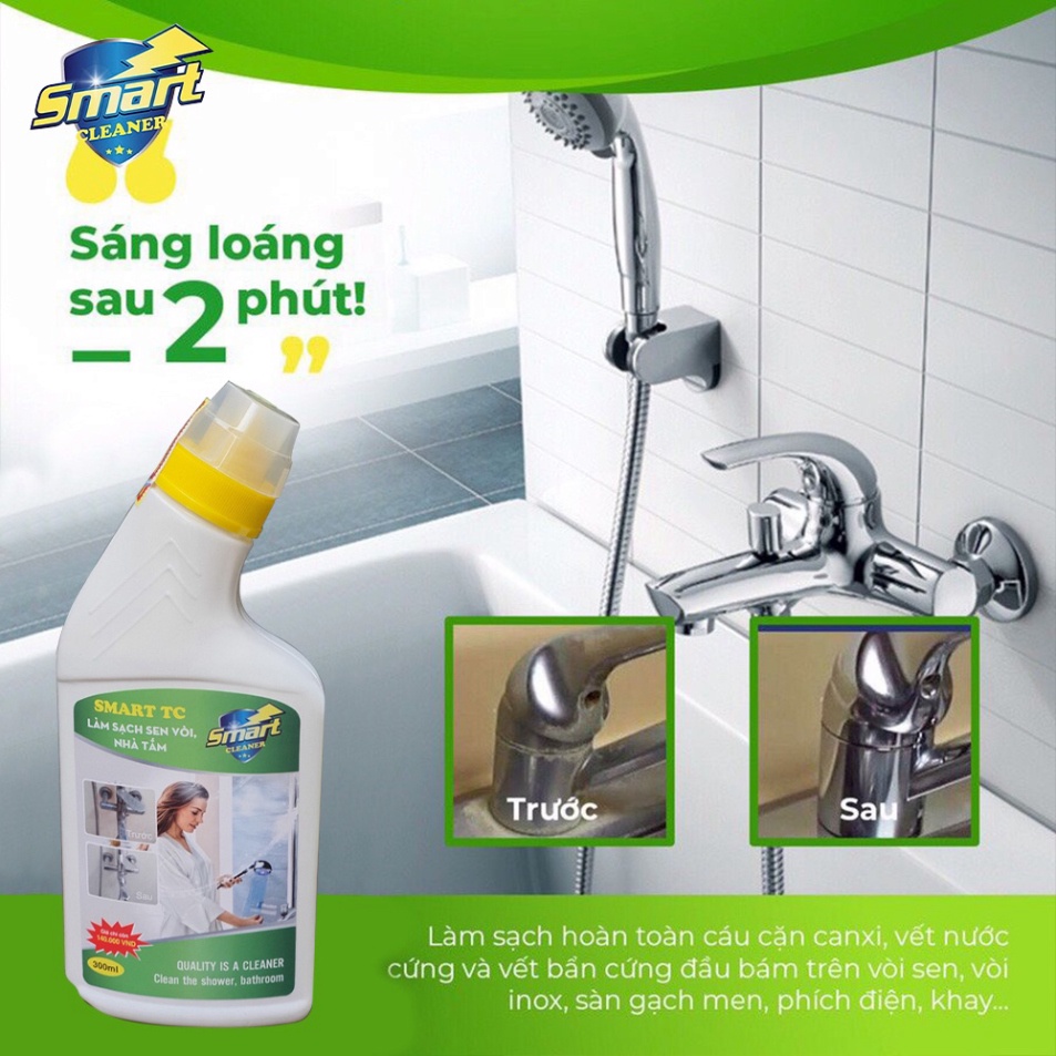Nước tẩy rửa cặn canxi sen vòi nhà tắm SMART TC bồn chậu inox tường gạch làm sạch vết nước cứng 300/500ml