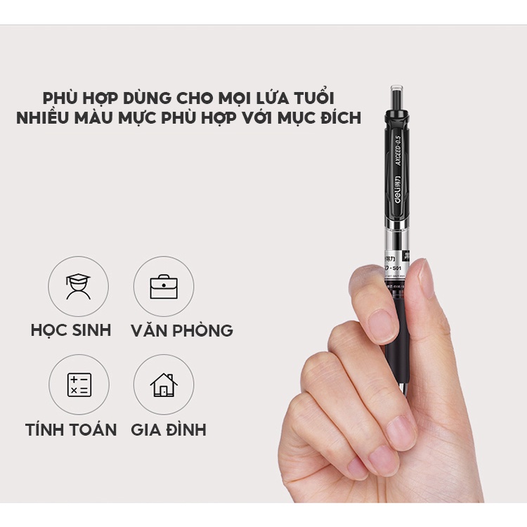 Bút Gel Deli  Ngòi 0.5mm Có 3 Màu Mực WJ-112