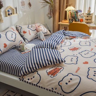 Bộ chăn ga gối Cotton Poly hoạ tiết gấu kẻ