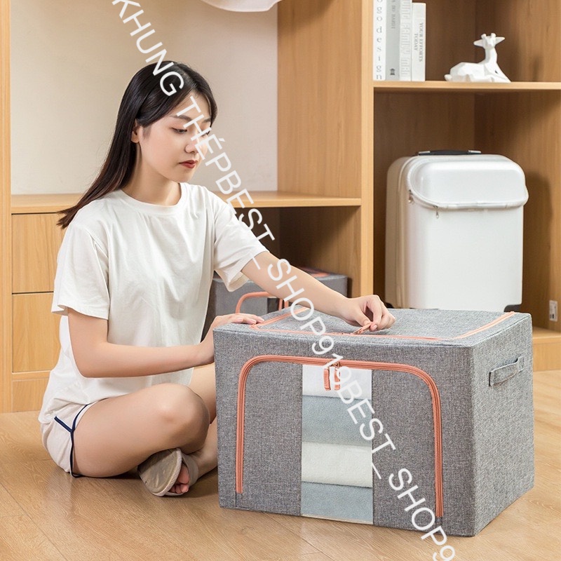 Hộp Vải Khung Thép Đựng quần áo Chăn Màn Khăn Tã Đồ Chơi Trẻ e Cao Cấp không cần tủ Loại sịn bằng vải oxford 600D