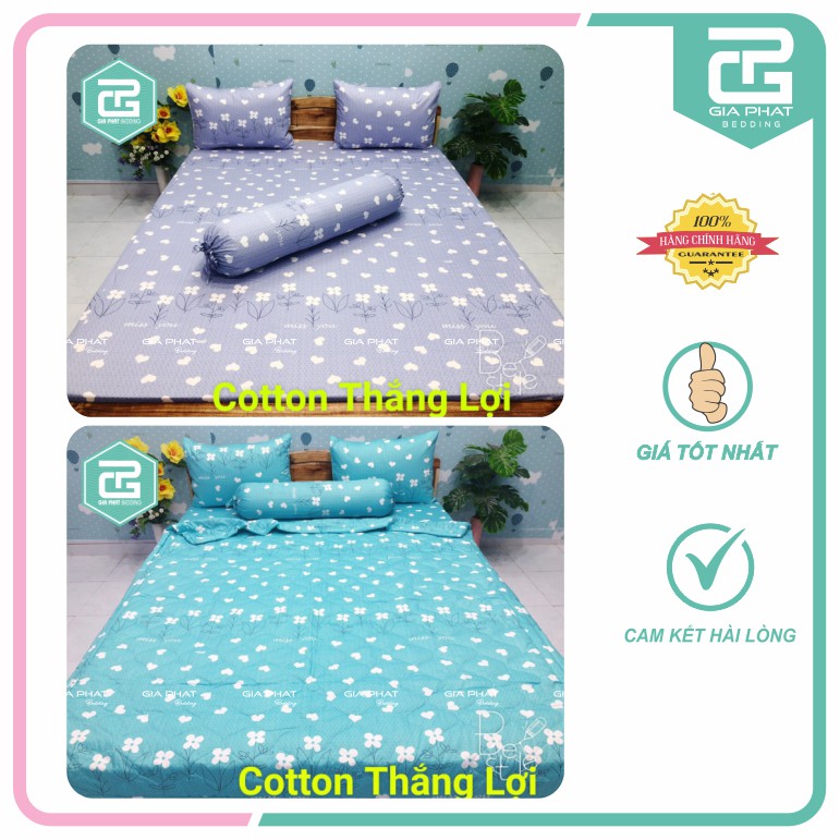 Bộ ga gối Thắng lợi cotton 100% hàng chuẩn có in logo