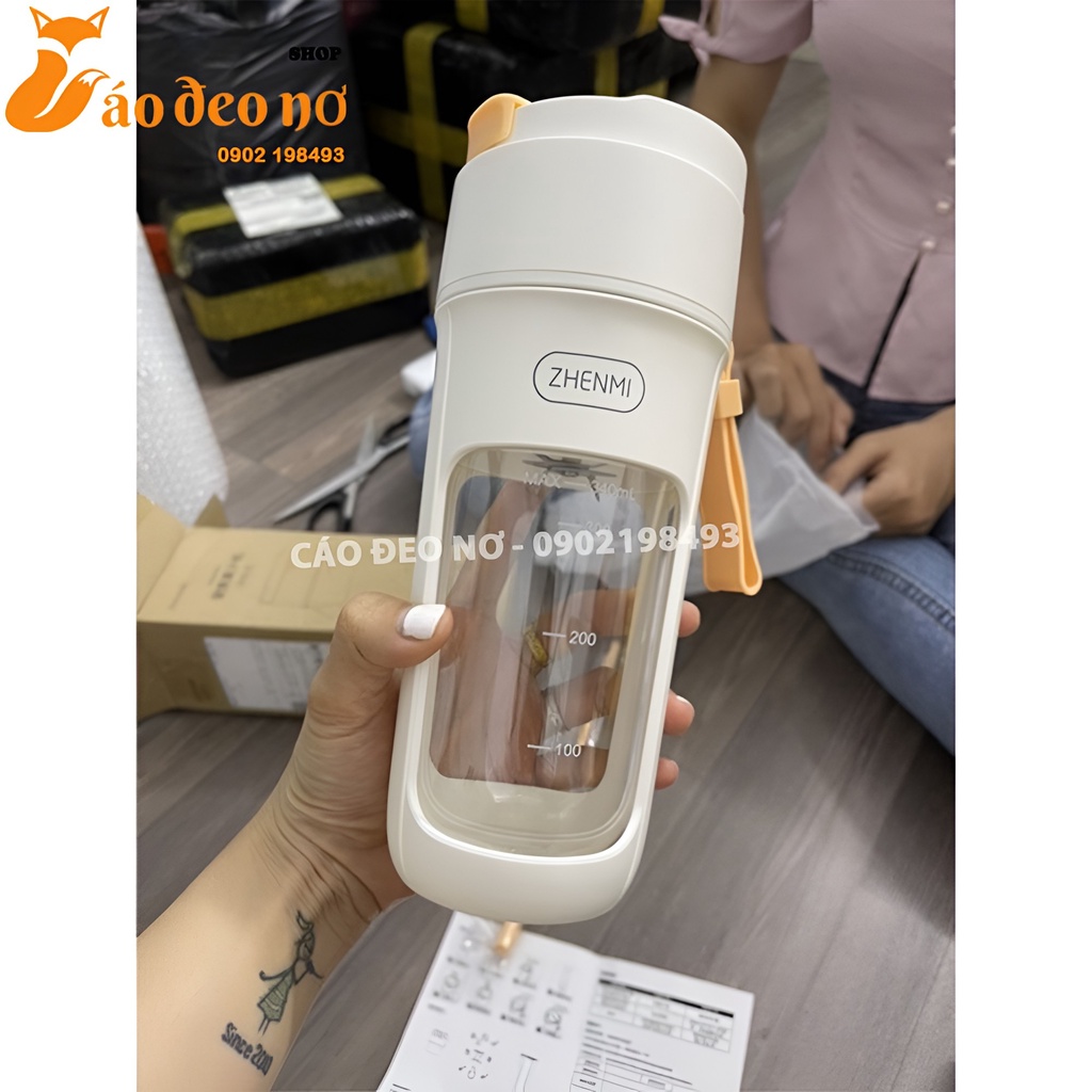 Máy Xay Sinh Tố Mini Cầm Tay Zhenmi Sạc Pin, Xay Được Đá Viên - Cáo Đeo Nơ