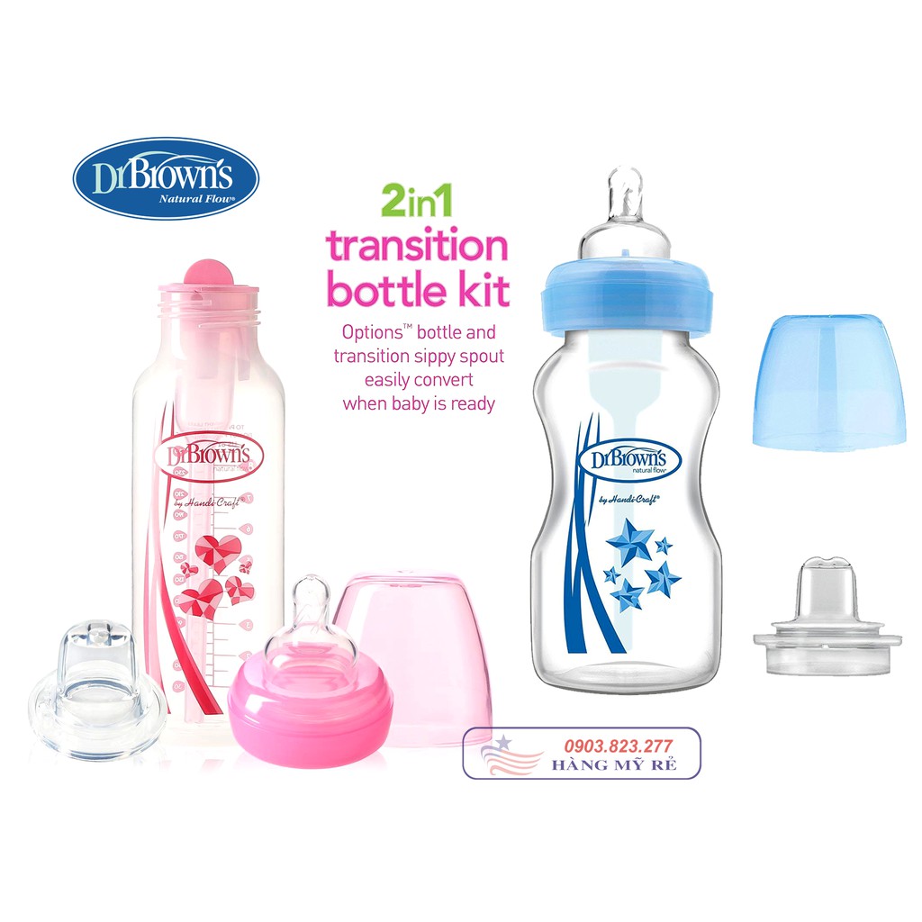 Bộ Kit Bình Sữa kèm Núm Tập Hút Dr Brown's (Hàng Mỹ xách tay)