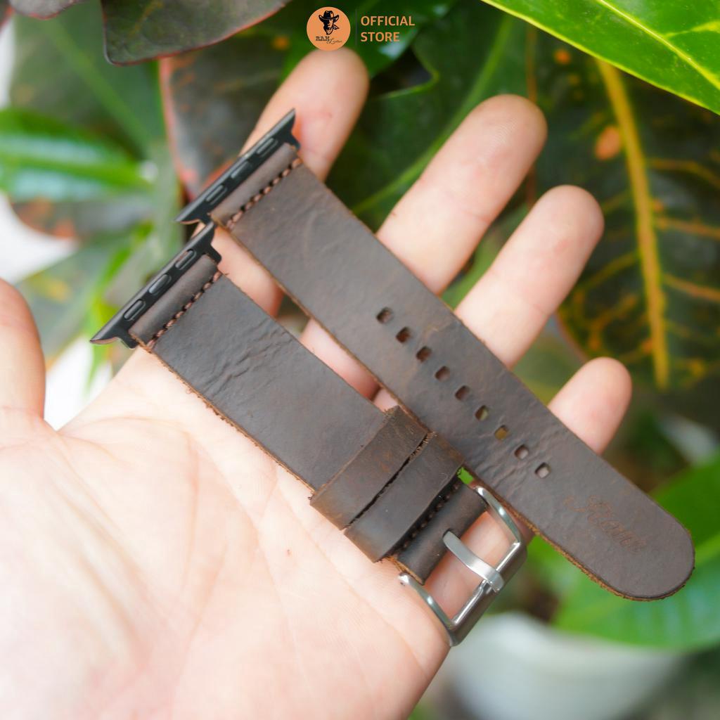 Dây đồng hồ Apple Watch , Iwatch , Iphone Watch Da Bò Nâu Đất RAM Leather Simple 1  Bền Đẹp
