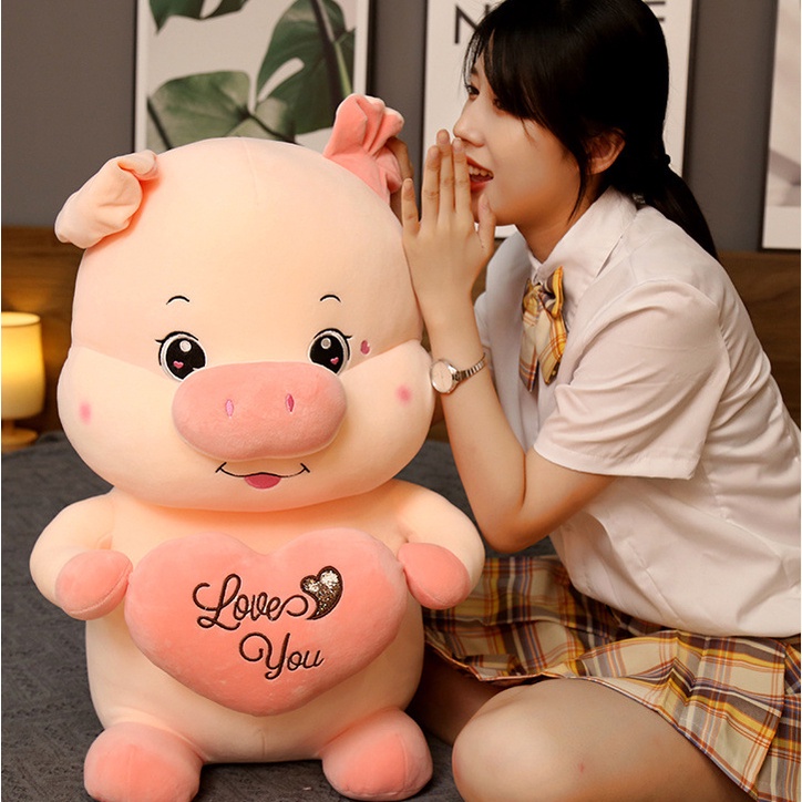 Gấu Bông Heo Ôm Trái Tim Love You Mẫu thú nhồi bông siêu cute hàng cao cấp mềm mịn - Gấu Xinh - G57