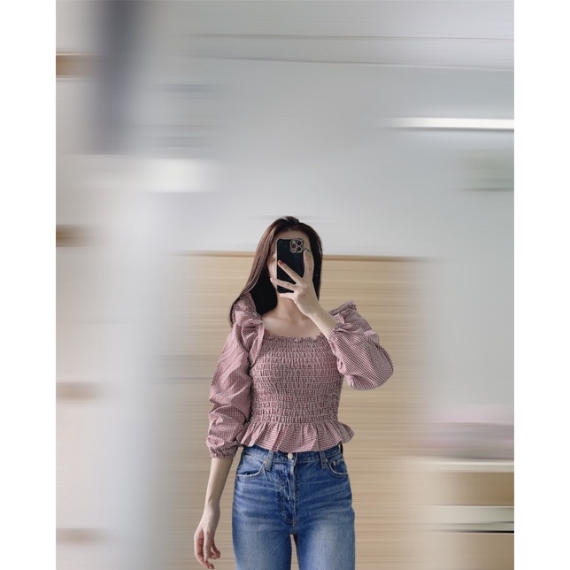 Áo kiểu nữ thân nhún smocking tay dài bo chun