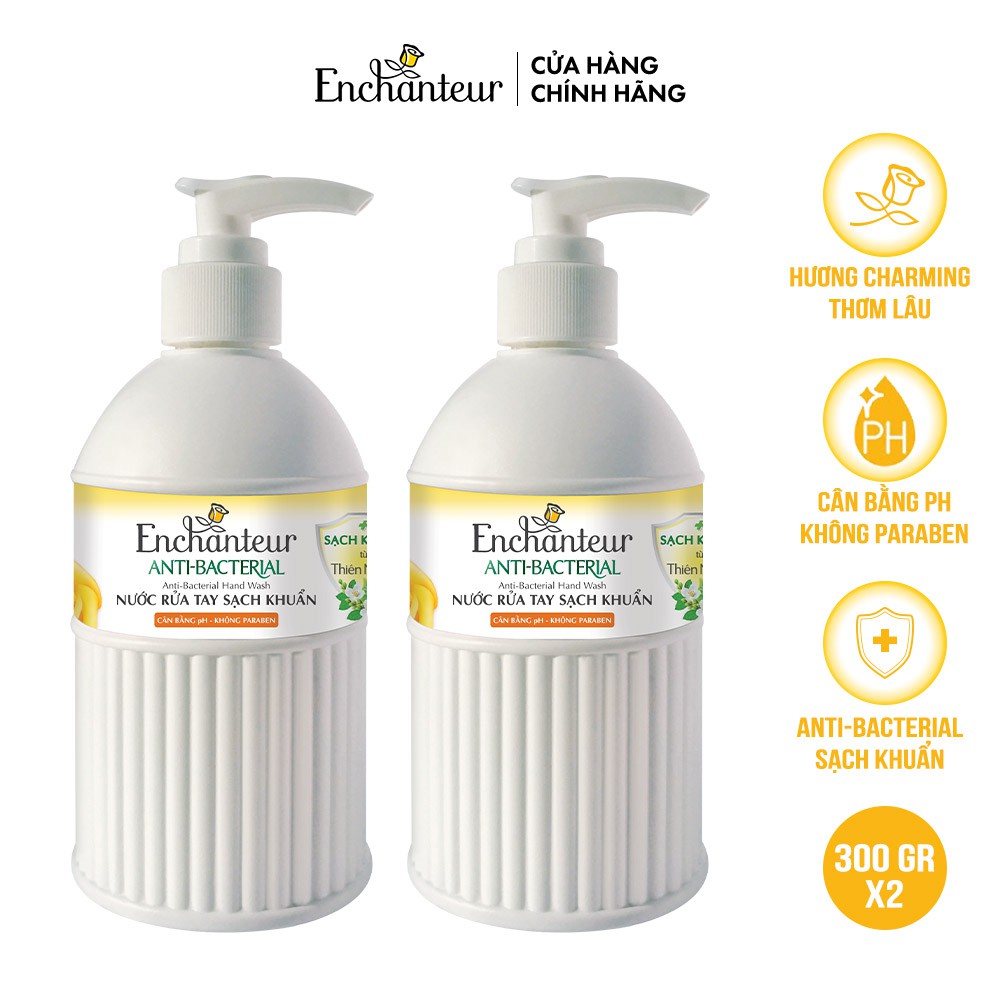 Combo 2 Nước rửa tay sạch khuẩn từ thiên nhiên Enchanteur Charming Anti-Bacterial 300gr/Chai