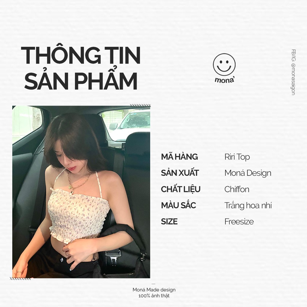 MONÁ Áo croptop 2 dây trắng hoa nhí chất chiffon Hàn co giãn RIRI TOP | BigBuy360 - bigbuy360.vn