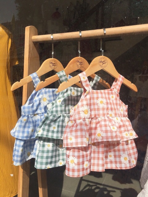 Vải caro hoa cúc to may váy áo mùa hè mềm mát