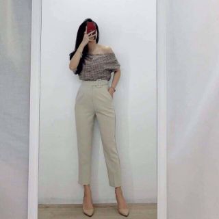 Quần tây nữ phối đai vuông lệch