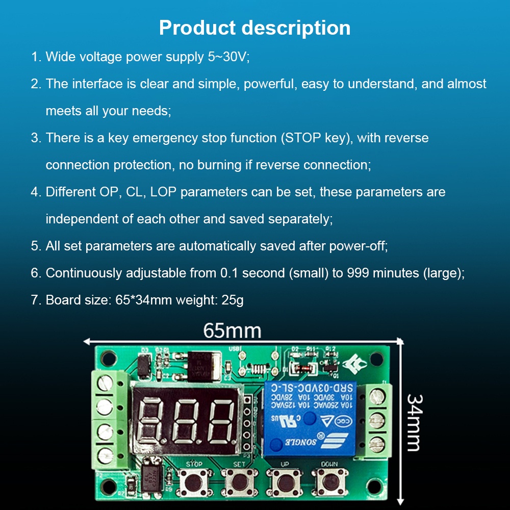 Mô đun chuyển tiếp rơ le hẹn giờ PCBFUN DC 5V-30V tiện lợi