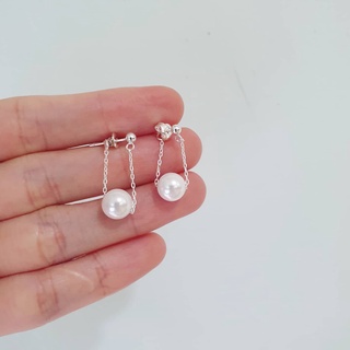 Khuyên tai bạc nữ sợi xích treo ngọc