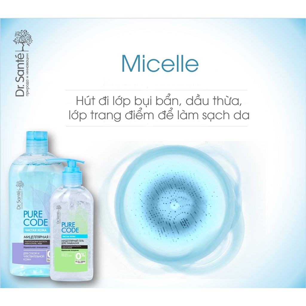 Gel khoáng rửa mặt micellar Dr.Sante Pure Code dành cho mọi loại da 200ml - BioTopcare Official