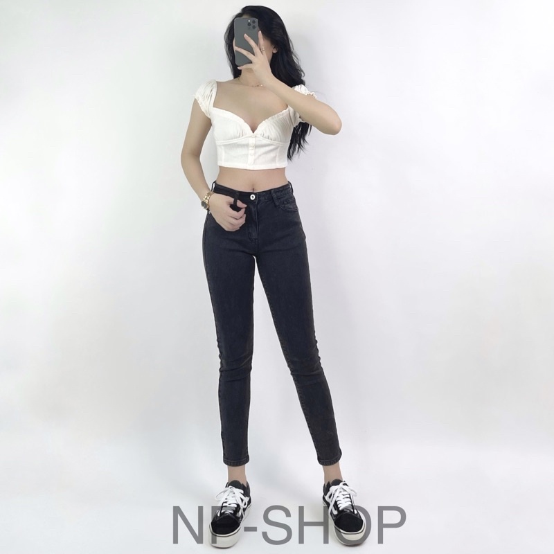 Quần skinny jeans nữ NPSHOP 9 tấc lưng cao, quần bò nữ dáng lửng cạp cao NPQUAN012