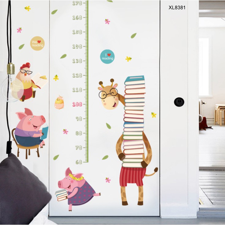 Decal đo chiều cao cho bé hươu và heo peppa