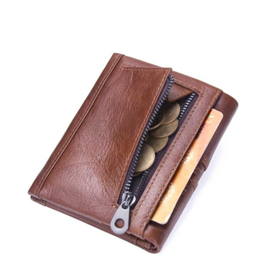 2022 Contac N1244 N1245 - Bảo Hành 2 Năm - Bóp Ví Ngang Bỏ Túi Da Ngựa Điên Men Wallet Genuine Bò - Nam Nữ