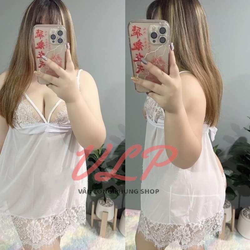 [BIGSIZE_80KG]_DN77_Váy ngủ voan ren buộc dây sau hở sau sexy