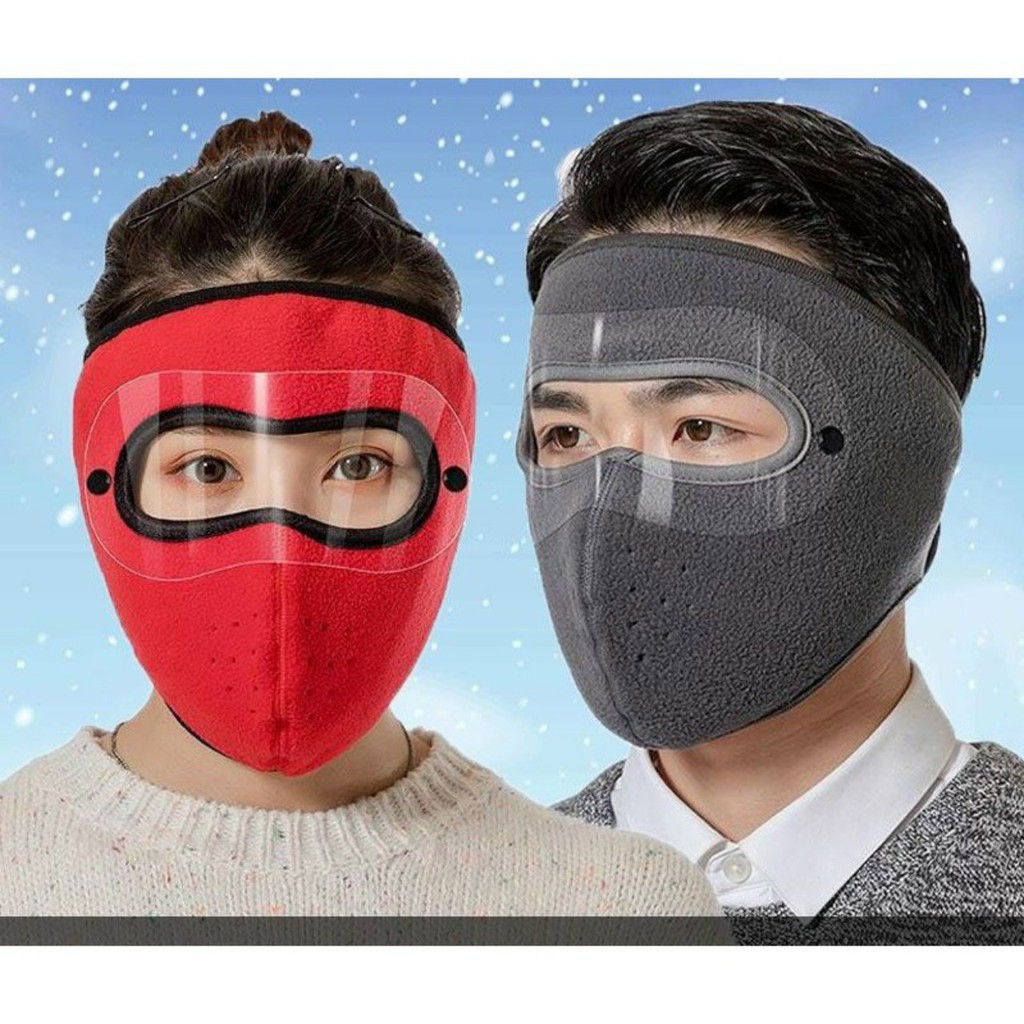 Khẩu trang ninja lót nỉ siêu ấm kèm kính chắn gió mưa bụi tiện lợi