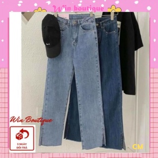Quần jeans ống đứng xẻ gấu co dãn cạp cao lên phom chuẩn đẹp hot 2022