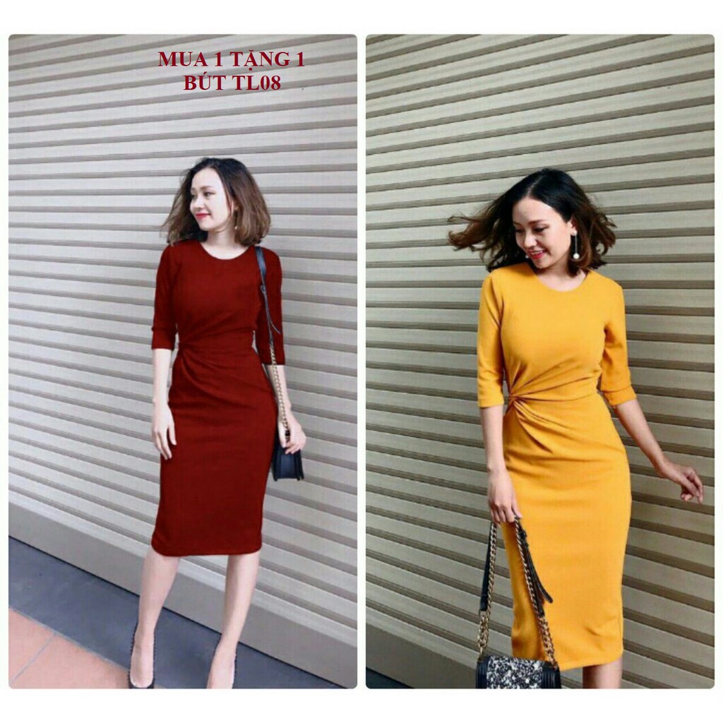 Đầm váy ôm công sở Tay Lỡ Xoắn Eo 1 Bên | BigBuy360 - bigbuy360.vn