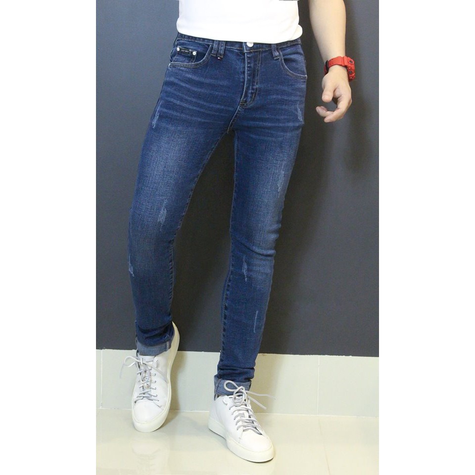 Quần Bò Nam Màu Xanh Đậm Xước Nhẹ
