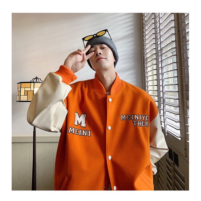 VARSIRY JACKET BOMBER MEIN THER LOOK - Bomber Nỉ Cam chữ M siêu hot