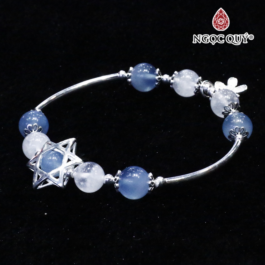 Vòng TA ưu linh trắng phối AQM charm bạc - Ngọc Quý