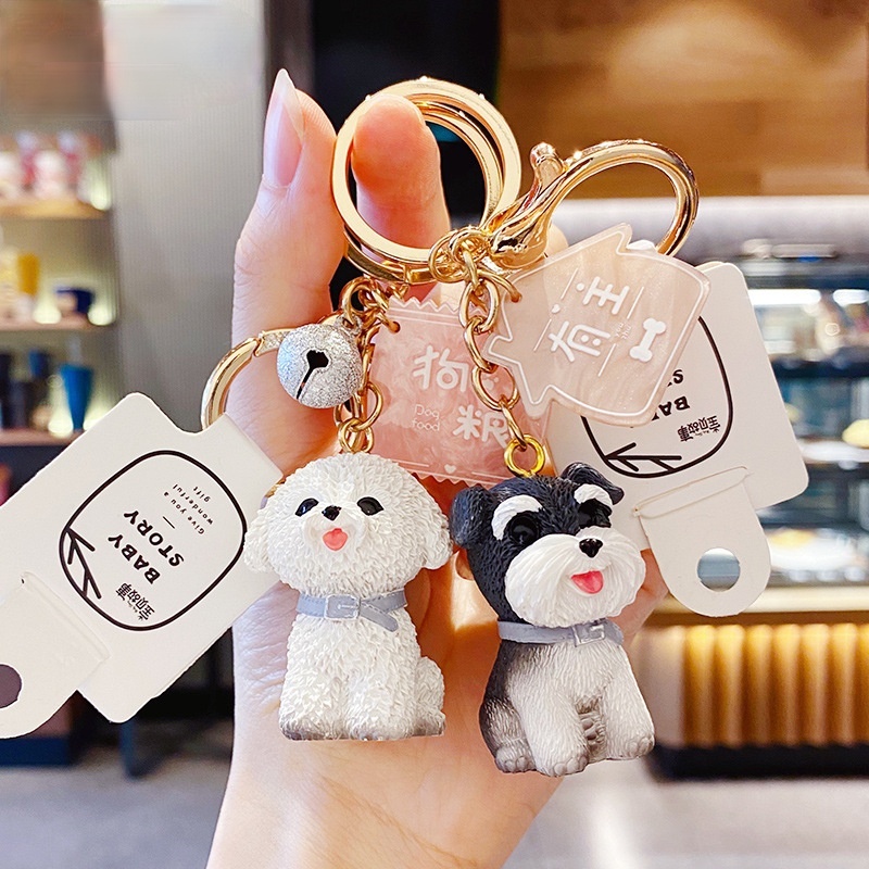 Móc khóa hình chú chó dễ thương Bichon Schnauzer