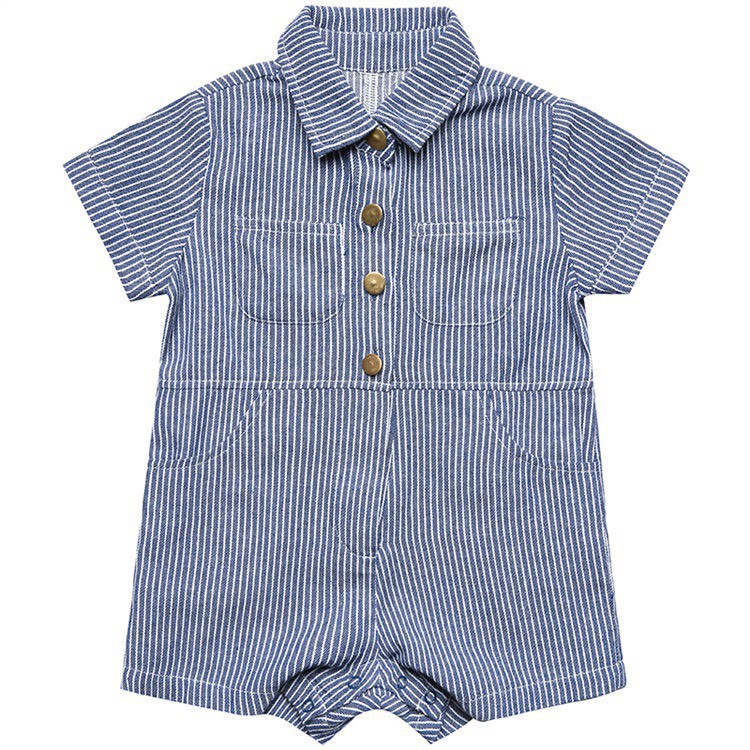Body công tử cộc tay ngắn tay hè 2021 kẻ xanh giả sơ mi bò body bé trai bodysuit cho bé mặc thôi nôi chụp ảnh