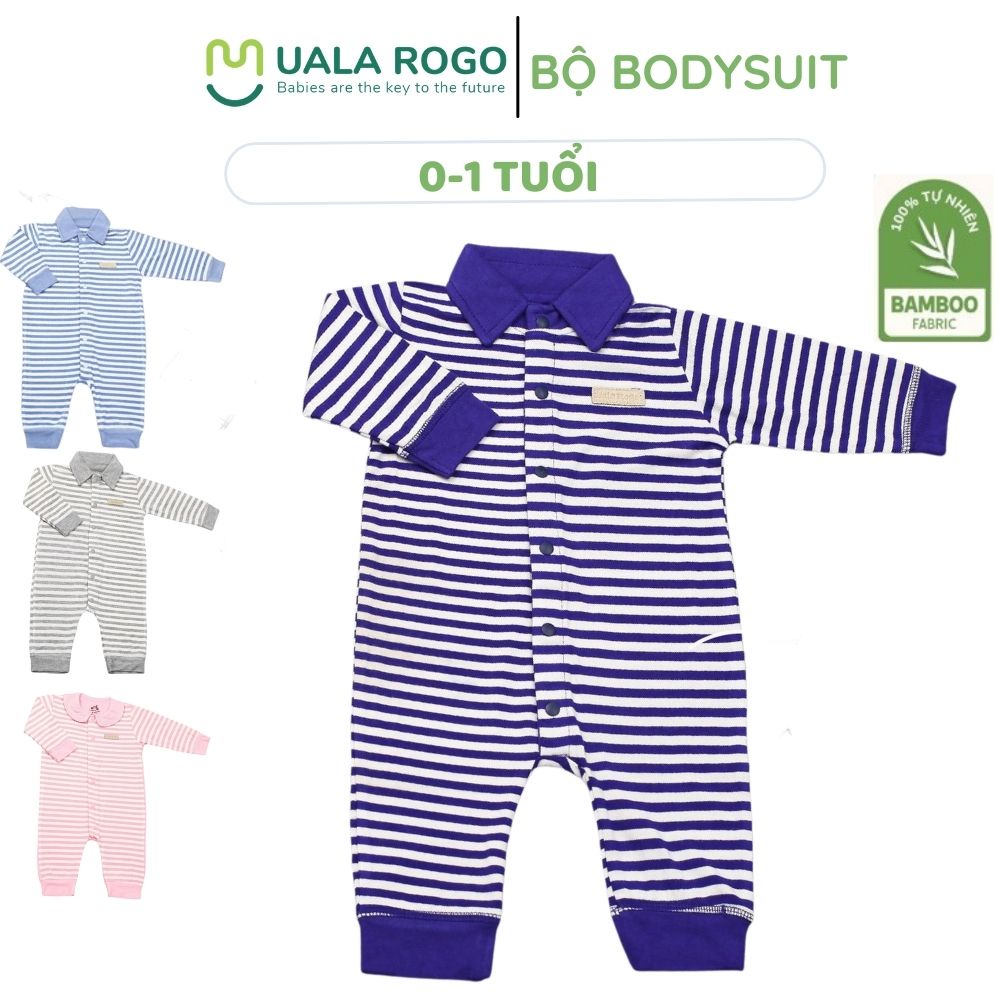 [FULL]-Bộ bodysuit cho bé Ualarogo 0-12 tháng dài tay cúc giữa vải cotton gọn gàng họa tiết động vật dễ thương