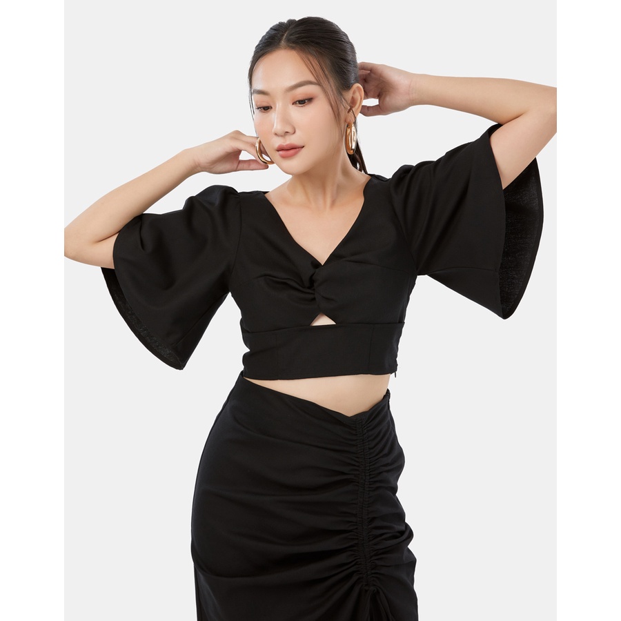 Áo Xoắn Nữ Thời Trang JUNO Cổ V Tay Cánh Tiên JNAKI012