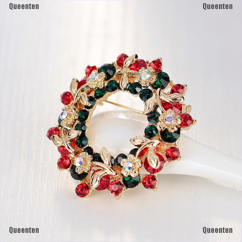 ★Queen★Hot Crystal Jewelry Round Garland Christmas Brooch Pin Party Gifts Santa Claus
