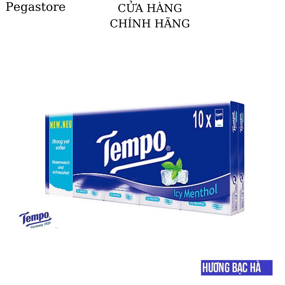 Khăn giấy khô Tempo Icy Menthol Hương bạc hà 1 Lốc 10 gói