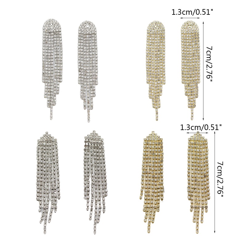 Bông Tai Dáng Dài Đính Đá Phối Tua Rua Thời Trang