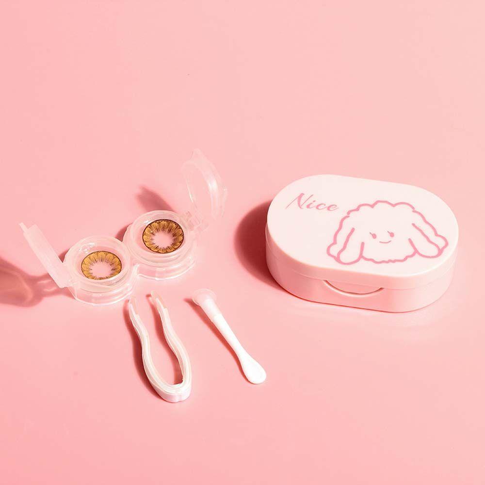 Hộp Đựng Kính Áp Tròng Kèm Gương Mini Hình Chữ Nhật Họa Tiết Gấu Hoạt Hình Dễ Thương