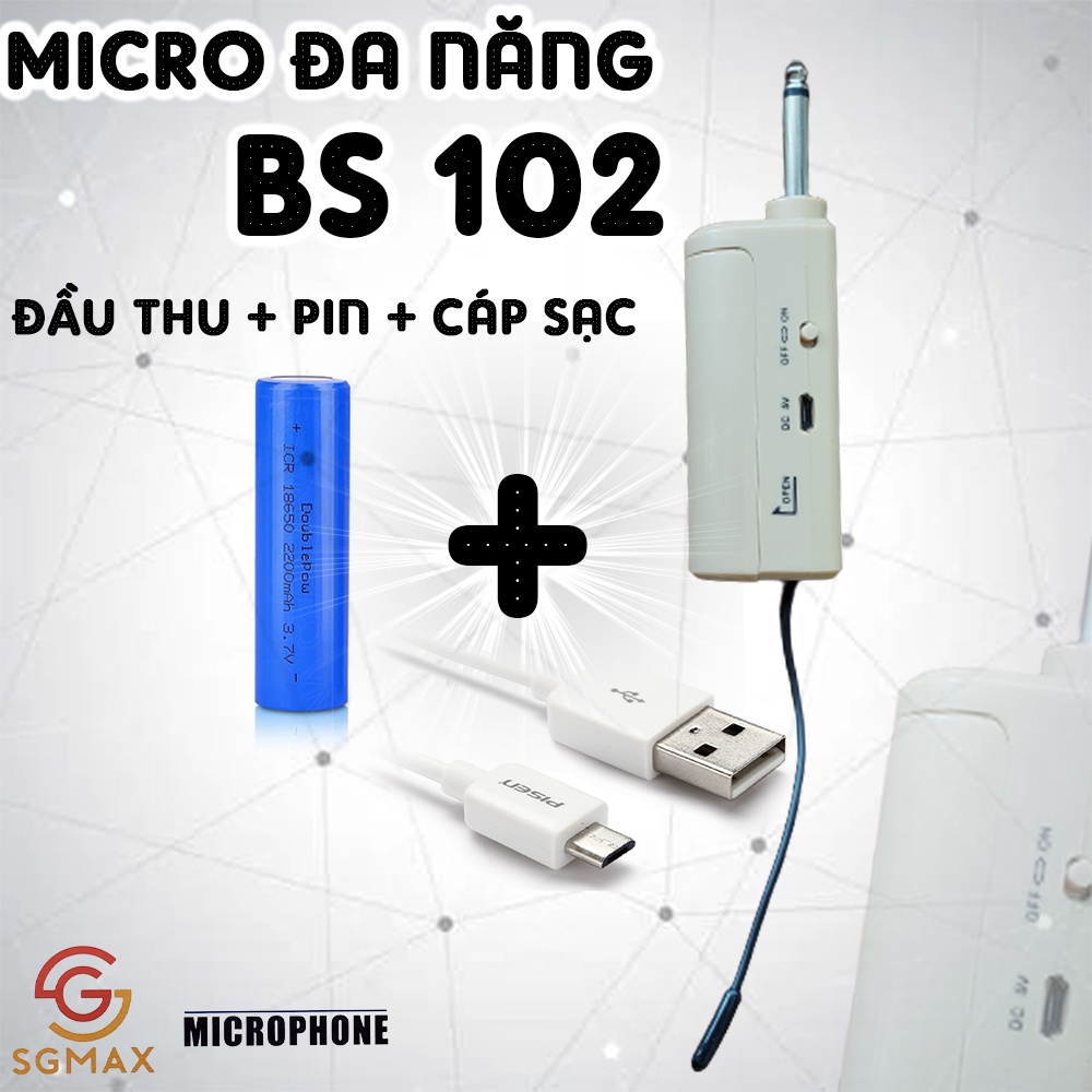 Combo 2 micro không dây SGMAX BS-102 chuyên dùng cho loa kéo, amply siêu hay micro nhẹ hút âm chống hú tốt.