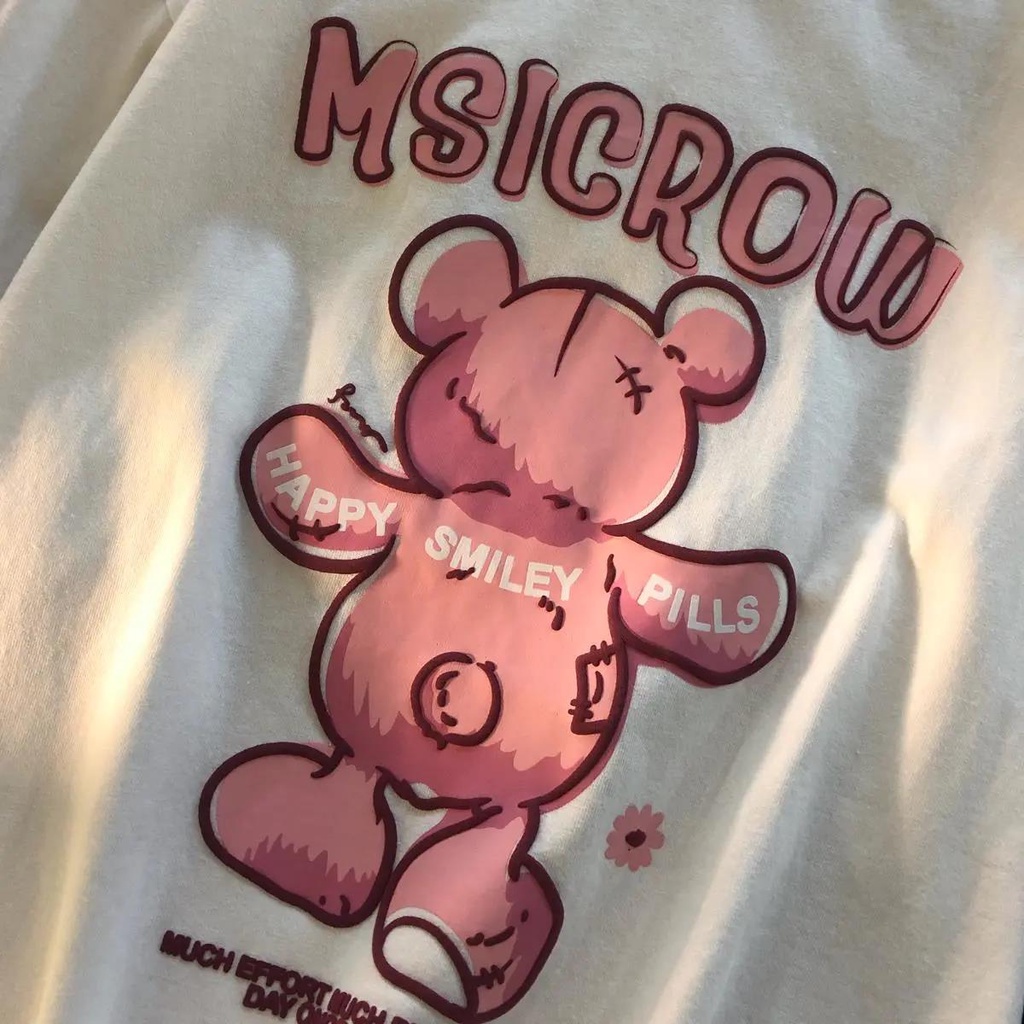 Áo Thun Nữ Ngắn Tay In Hình Gấu Hoạt Hình Thời Trang