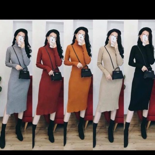 Váy len body cổ lọ