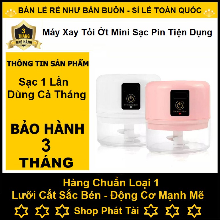 Dụng cụ xay tỏi ớt,hành,....Đa năng bằng tay lưỡi thép không Hàng loại 1 - Sạc Điện 1 Lần Dùng Cả Tháng