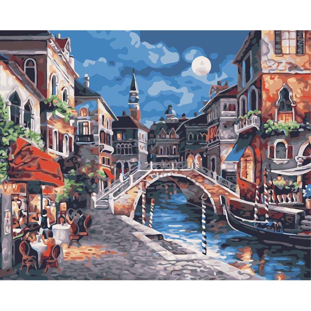 Tranh sơn dầu số hóa tự tô –TẶNG KHĂN- Tranh tô màu theo số-  đã căng sẵn khung 40 x 50 cm- Moon shop