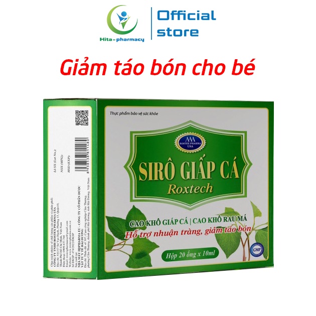 Siro Giấp Cá ROXTECH từ cao diếp cá, cao rau má giúp nhuận tràng, giảm táo bón cho bé - 20 ống