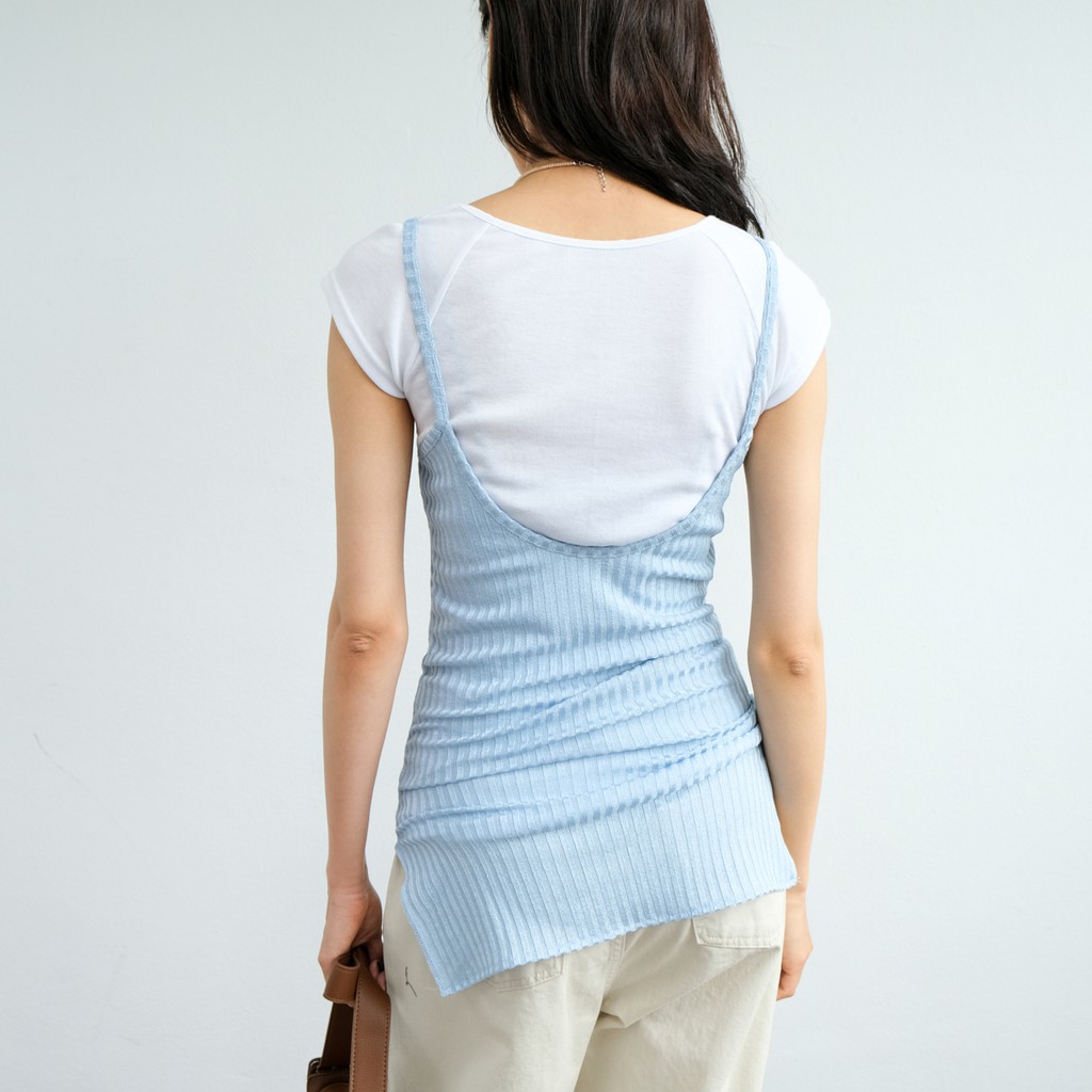 Glittering ribbed sleeveless - áo gile len gân mỏng 2 dây xẻ tà 4 màu